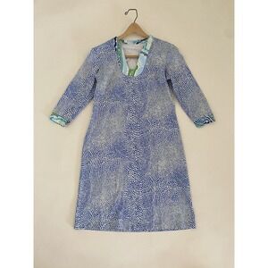 J. Mclaughlin Dress Small Sophia Blue White Print S 3/4‎ Sleeve Travel Light EUC